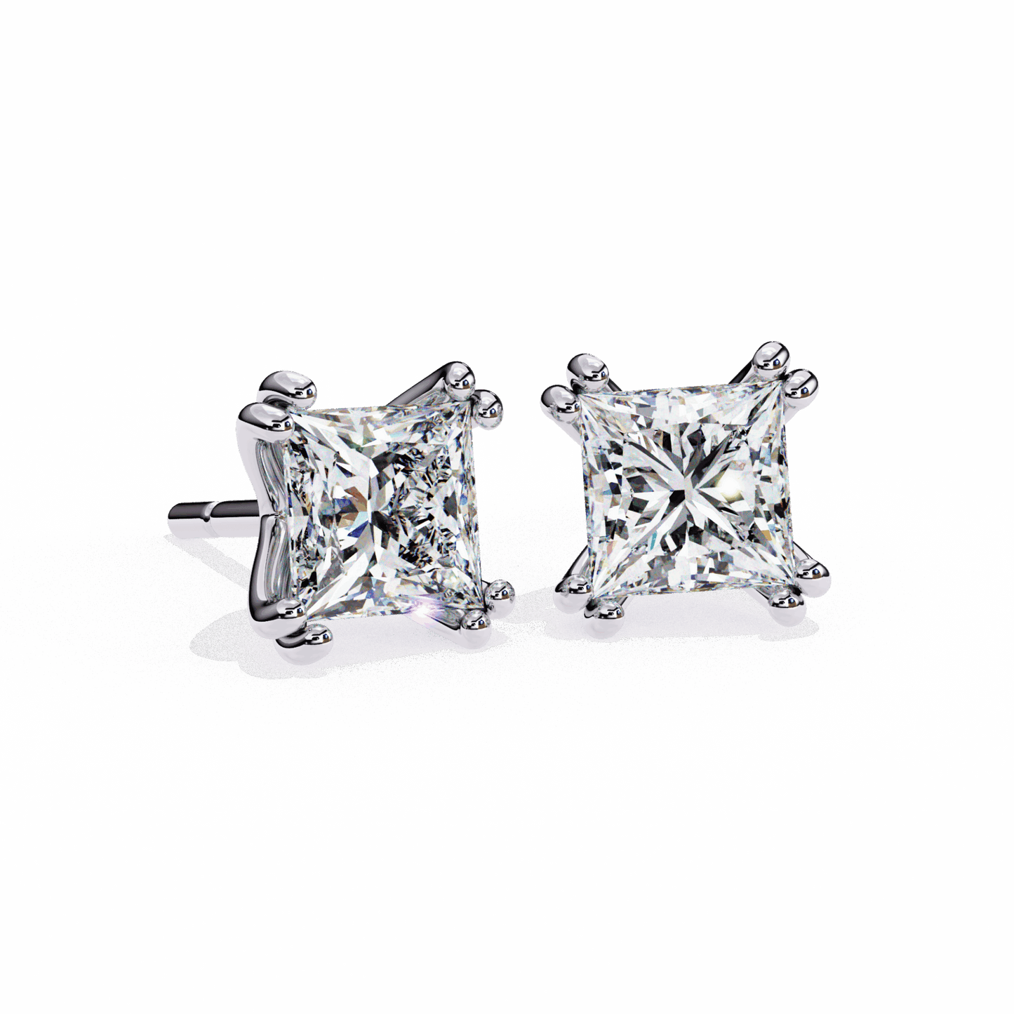 3 Carat Contemporary Princess Solitaire Earrings in Moissanite | House of Estara
