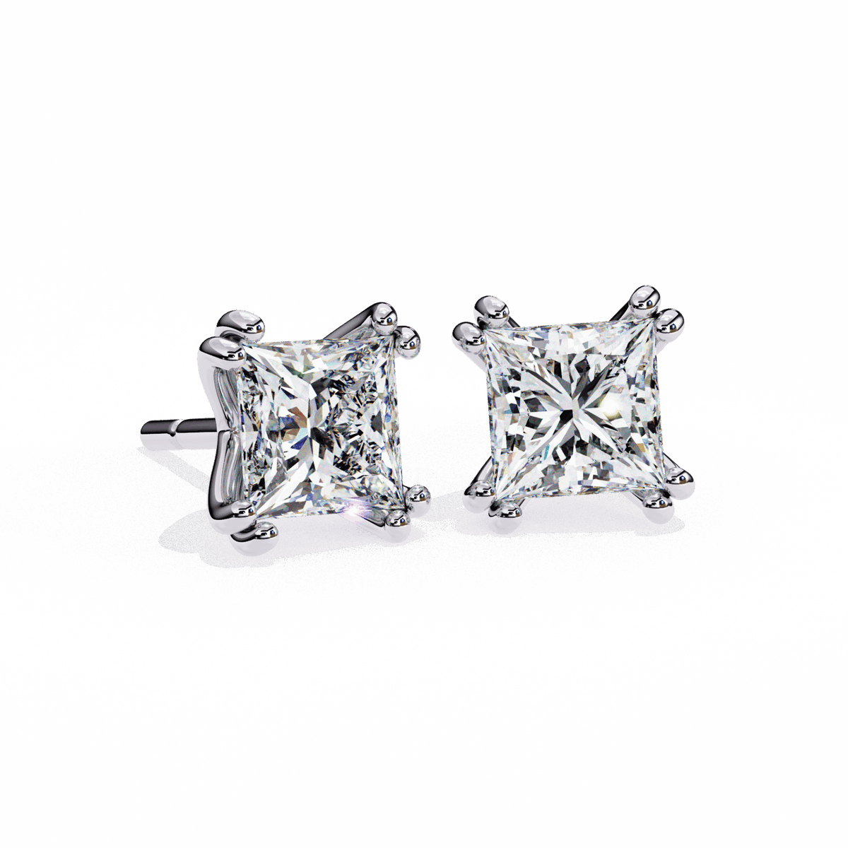 3 Carat Contemporary Princess Solitaire Earrings in Moissanite | House of Estara