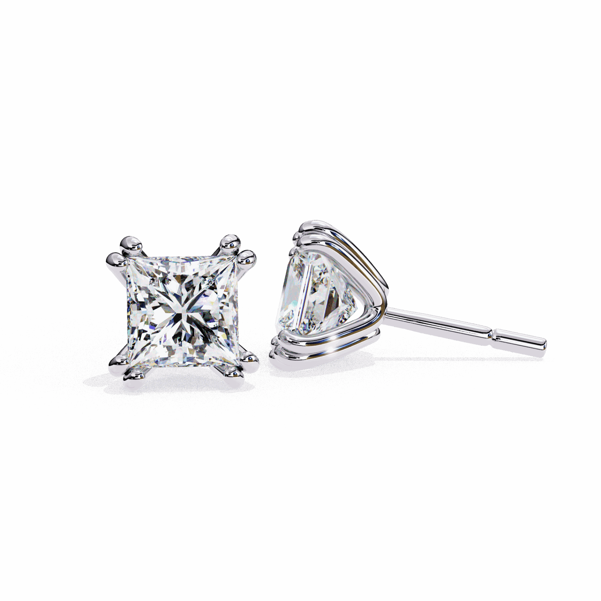 3 Carat Contemporary Princess Solitaire Earrings in Moissanite | House of Estara