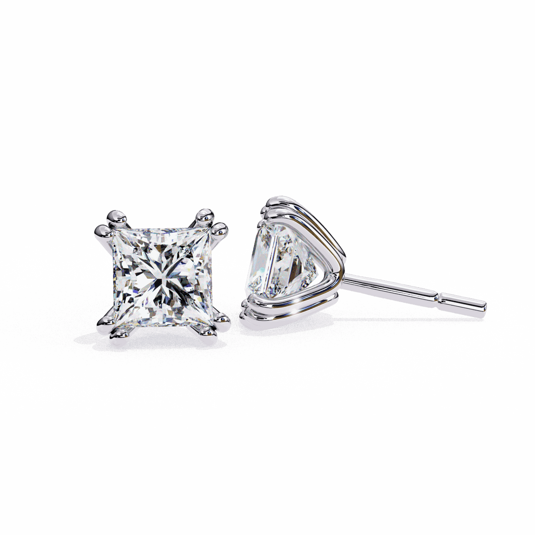 3 Carat Contemporary Princess Solitaire Earrings in Moissanite | House of Estara
