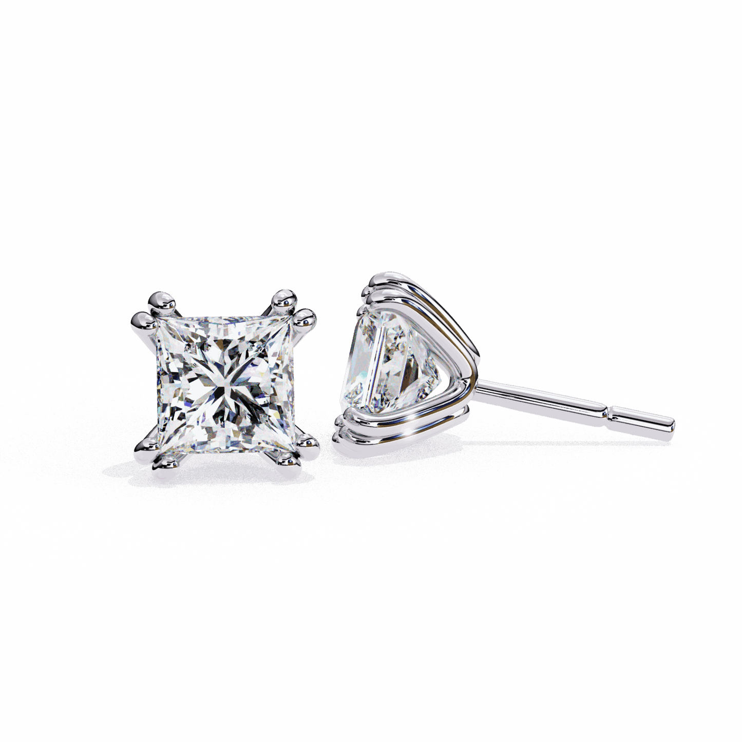 3 Carat Contemporary Princess Solitaire Earrings in Moissanite | House of Estara