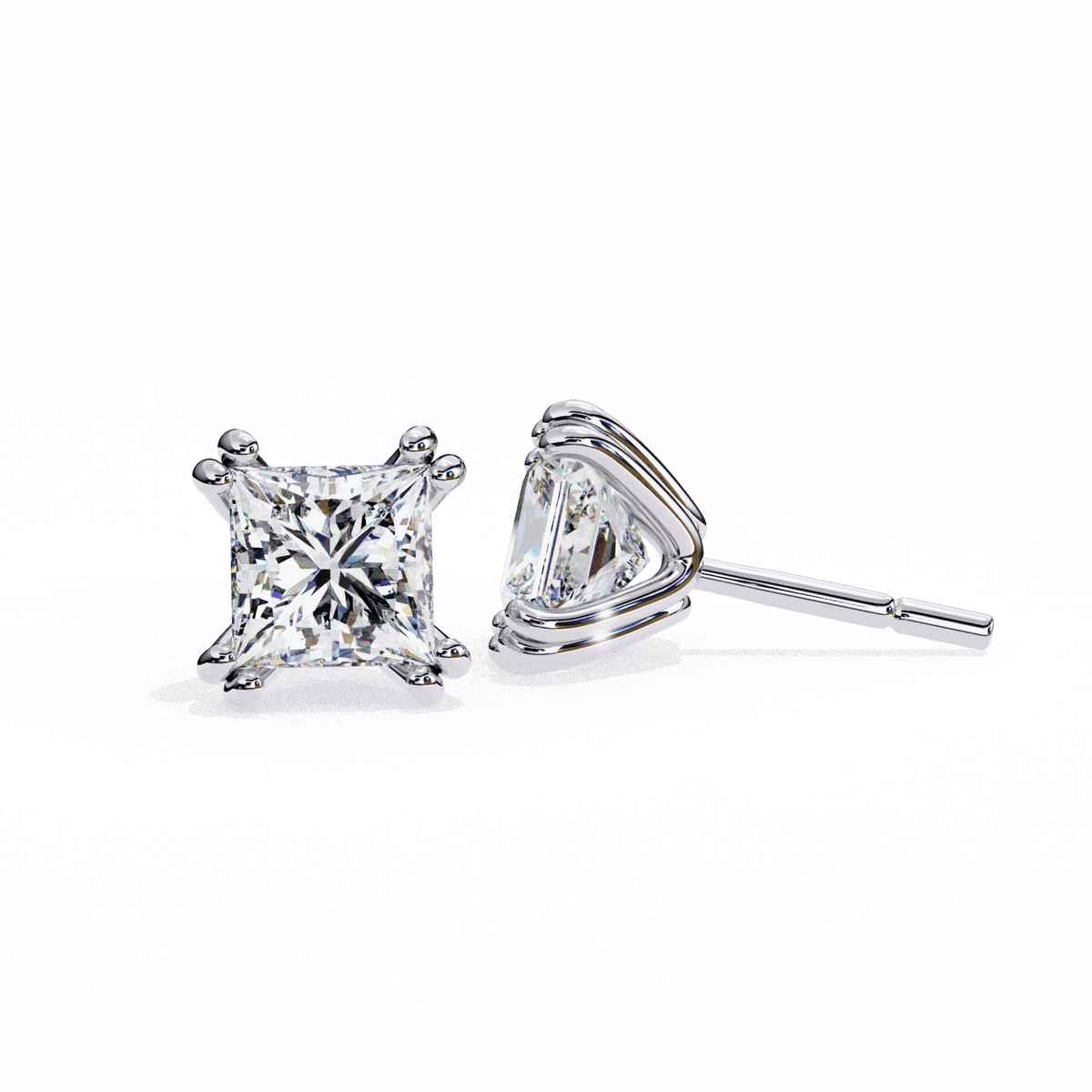 3 Carat Contemporary Princess Solitaire Earrings in Moissanite | House of Estara