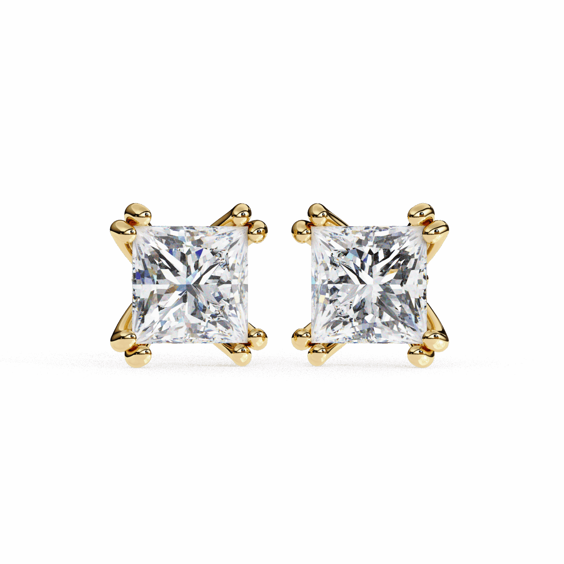 3 Carat Contemporary Princess Solitaire Earrings in Moissanite | House of Estara