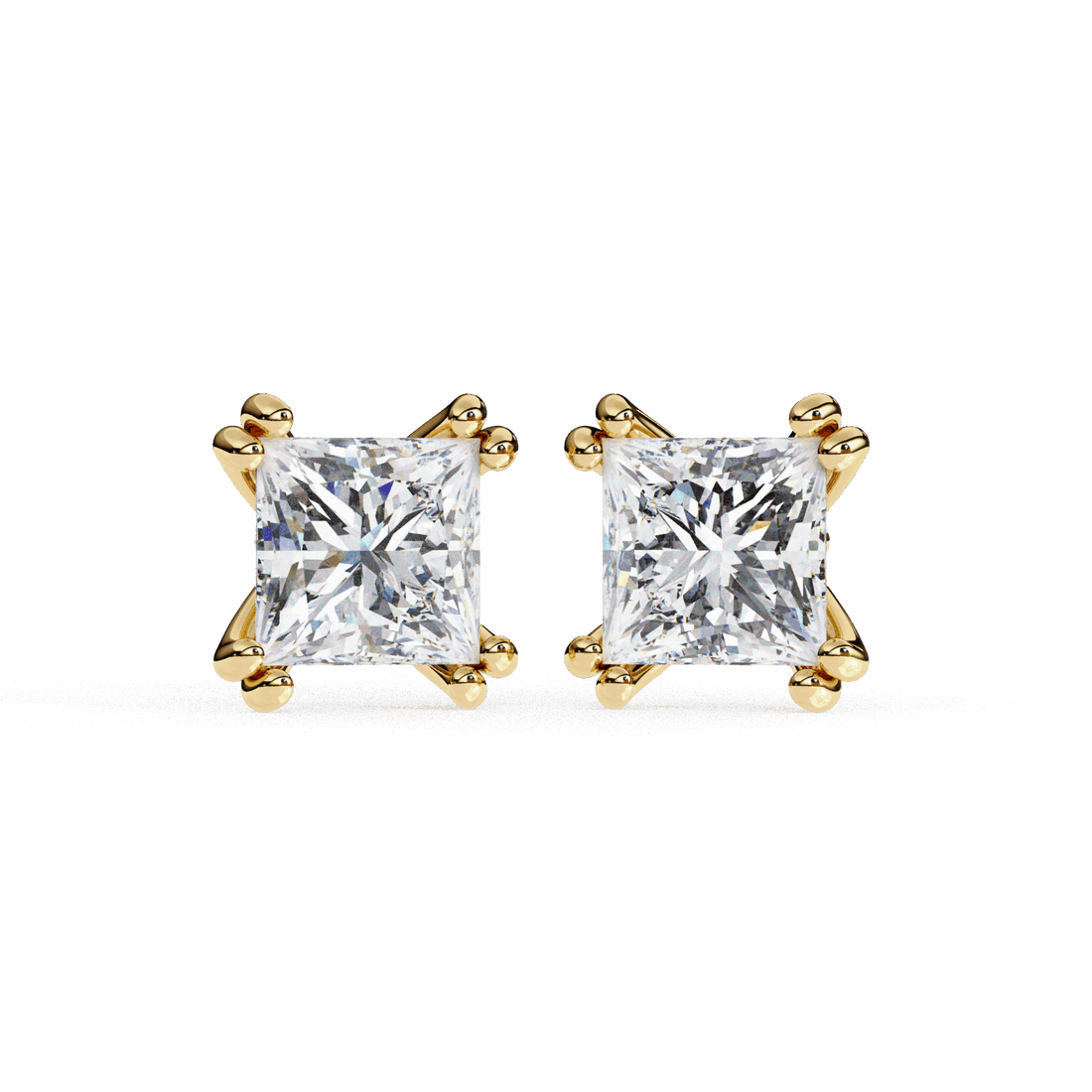 3 Carat Contemporary Princess Solitaire Earrings in Moissanite | House of Estara