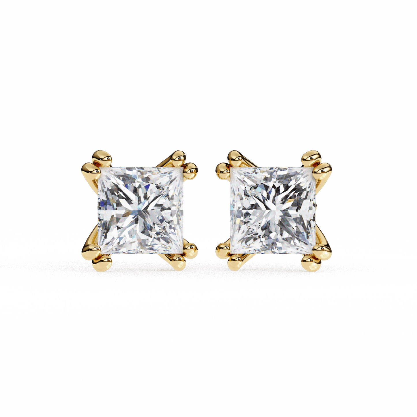 3 Carat Contemporary Princess Solitaire Earrings in Moissanite | House of Estara