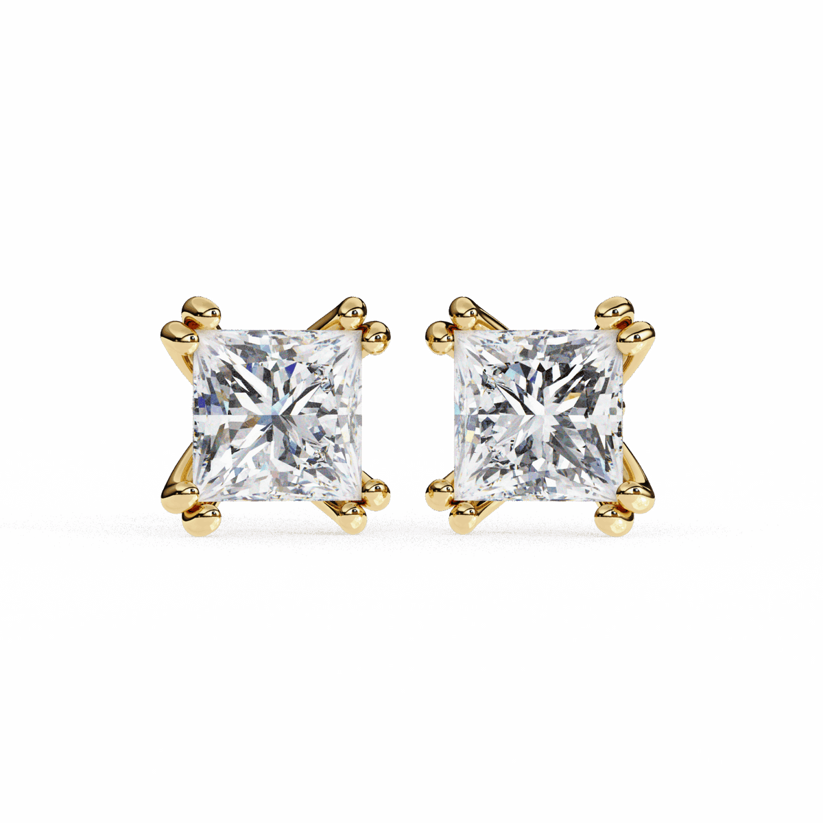 3 Carat Contemporary Princess Solitaire Earrings in Moissanite | House of Estara