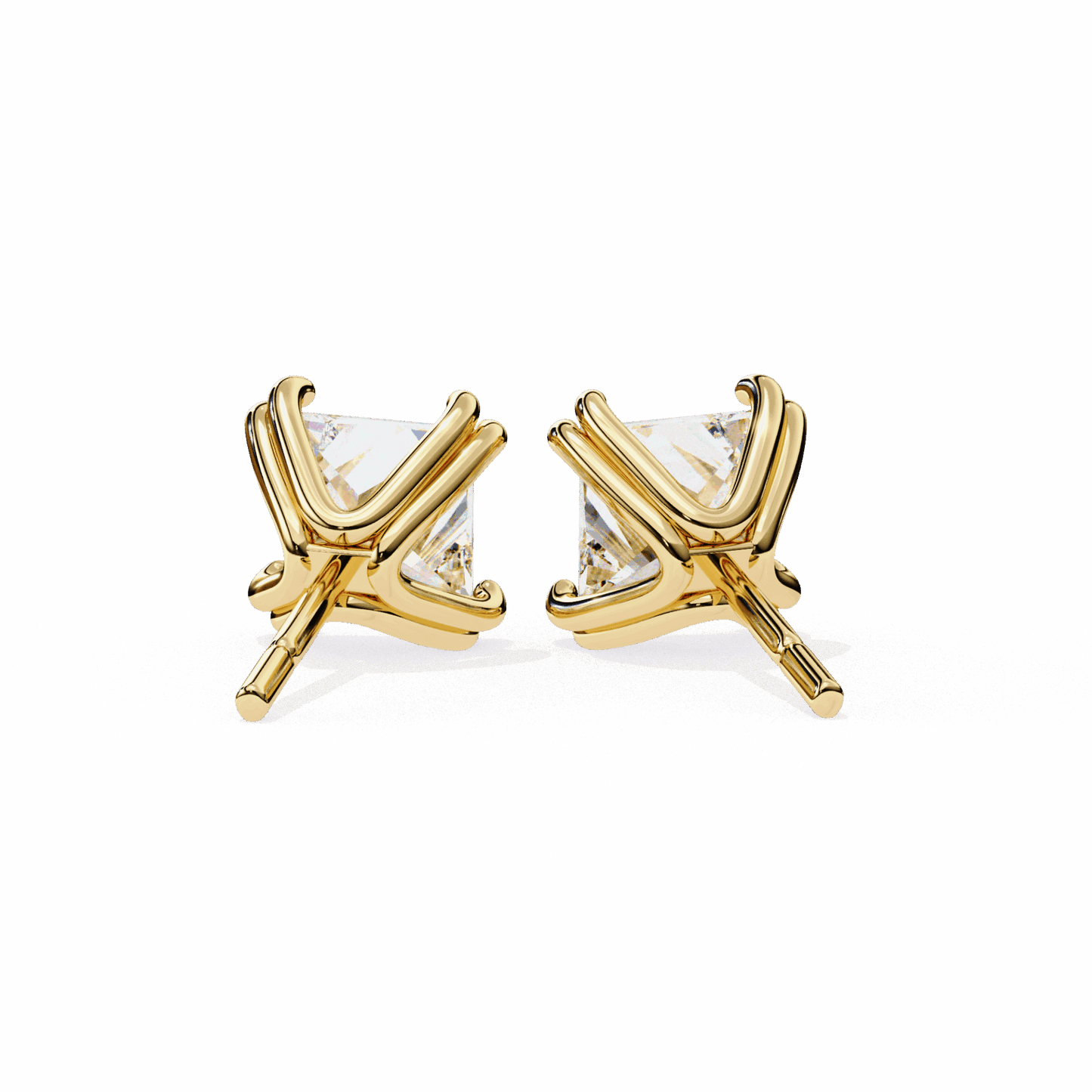 3 Carat Contemporary Princess Solitaire Earrings in Moissanite | House of Estara
