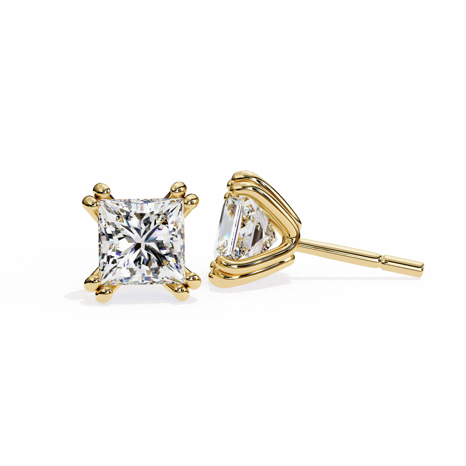 3 Carat Contemporary Princess Solitaire Earrings in Moissanite | House of Estara