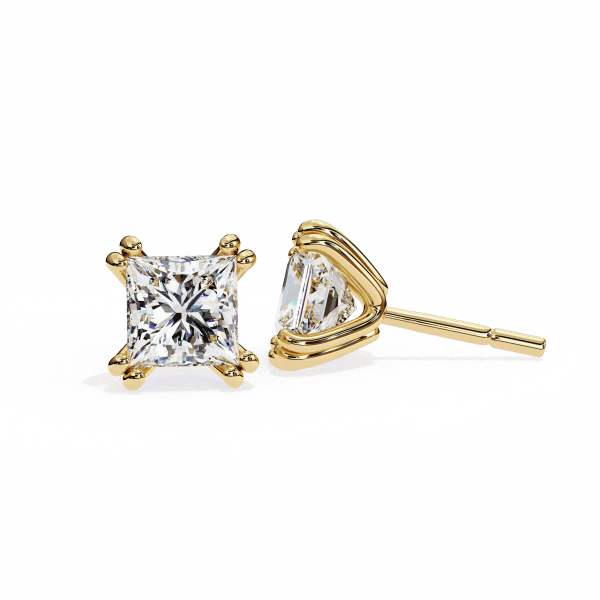 3 Carat Contemporary Princess Solitaire Earrings in Moissanite | House of Estara