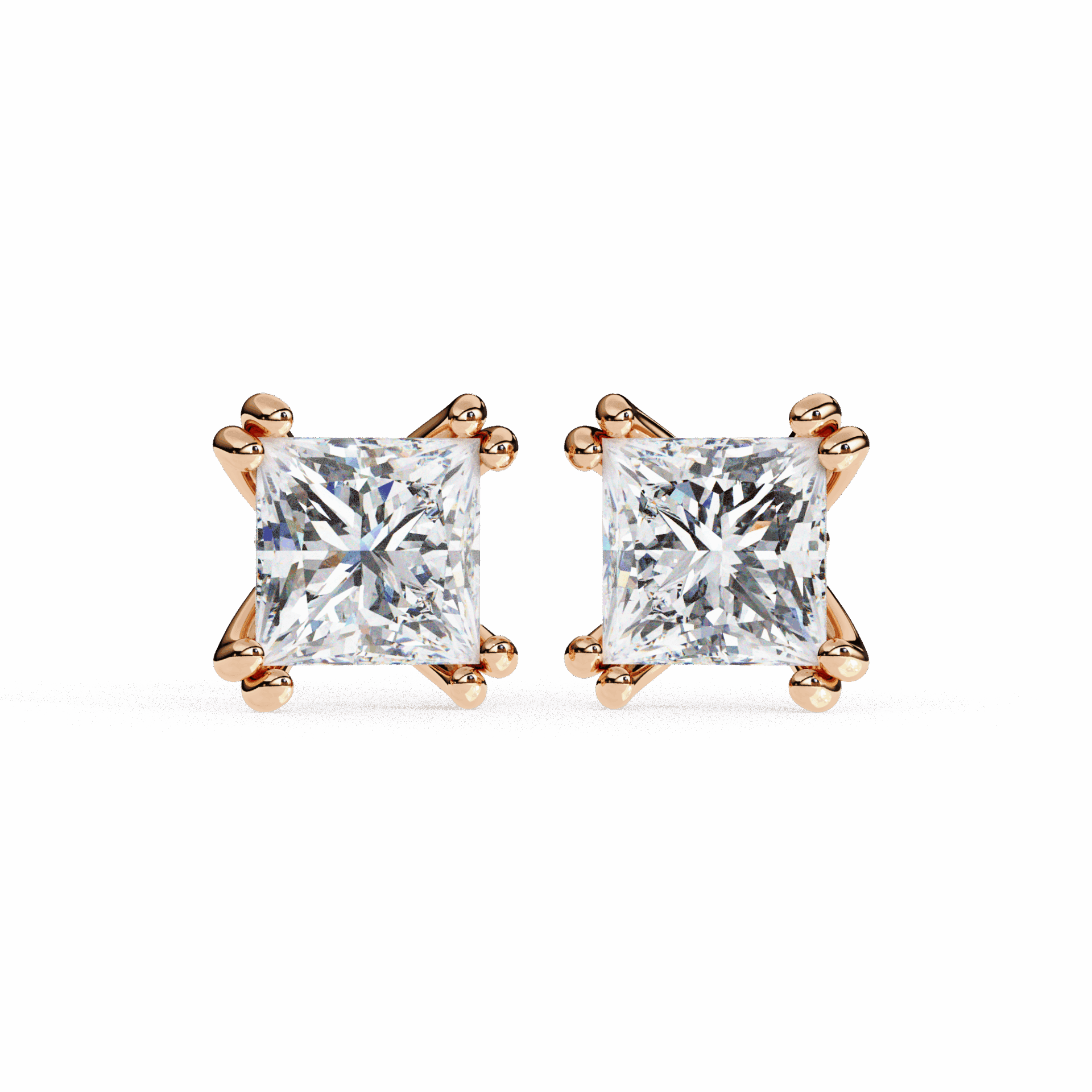 3 Carat Contemporary Princess Solitaire Earrings in Moissanite | House of Estara
