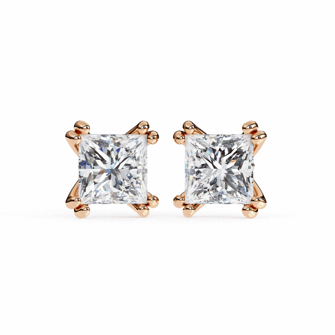 3 Carat Contemporary Princess Solitaire Earrings in Moissanite | House of Estara