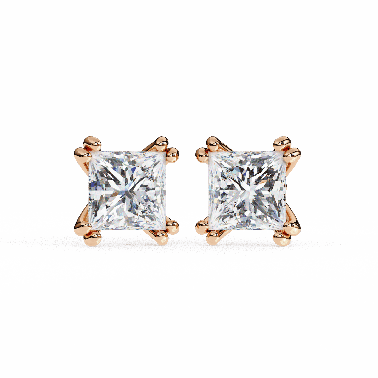 3 Carat Contemporary Princess Solitaire Earrings in Moissanite | House of Estara
