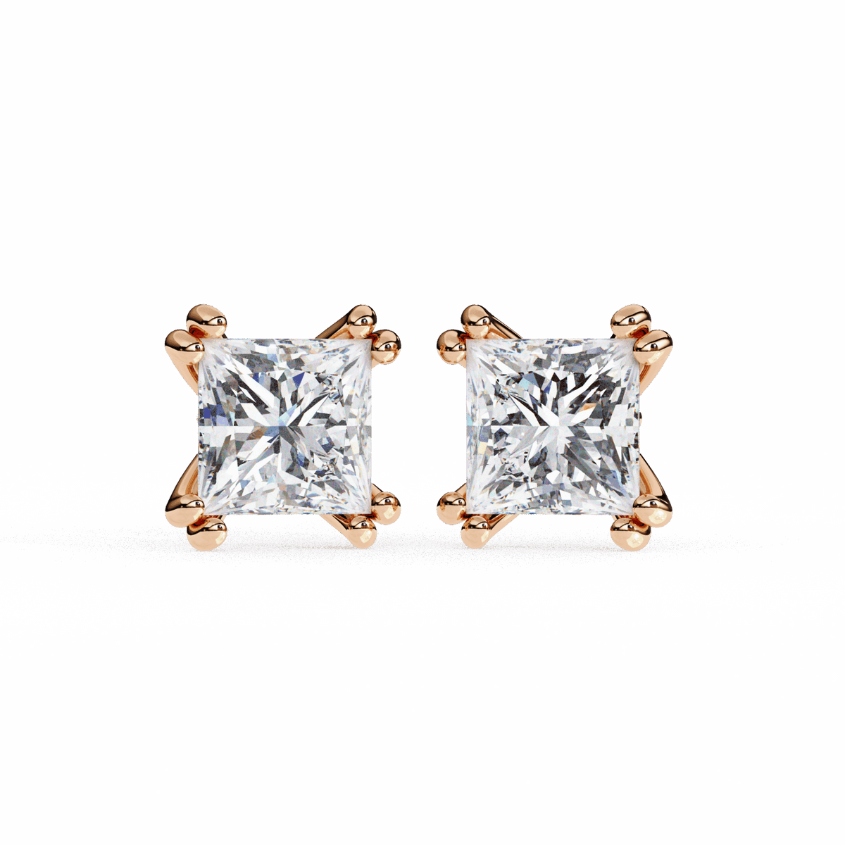 3 Carat Contemporary Princess Solitaire Earrings in Moissanite | House of Estara