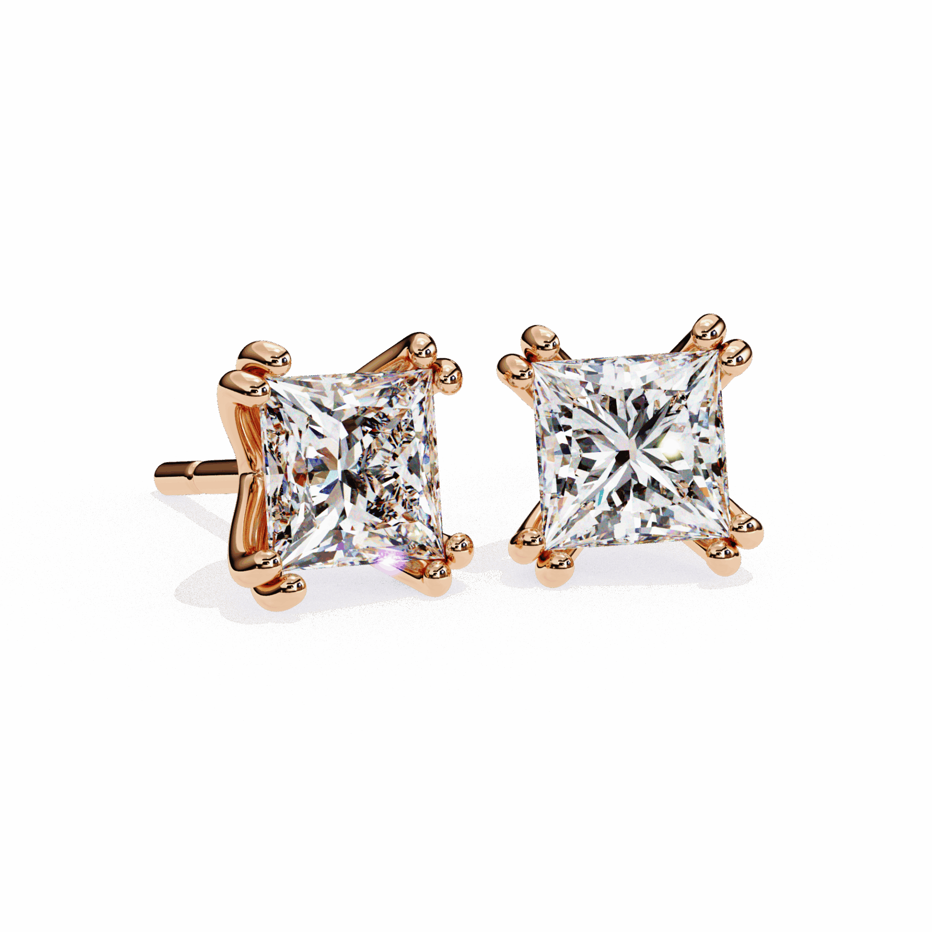 3 Carat Contemporary Princess Solitaire Earrings in Moissanite | House of Estara