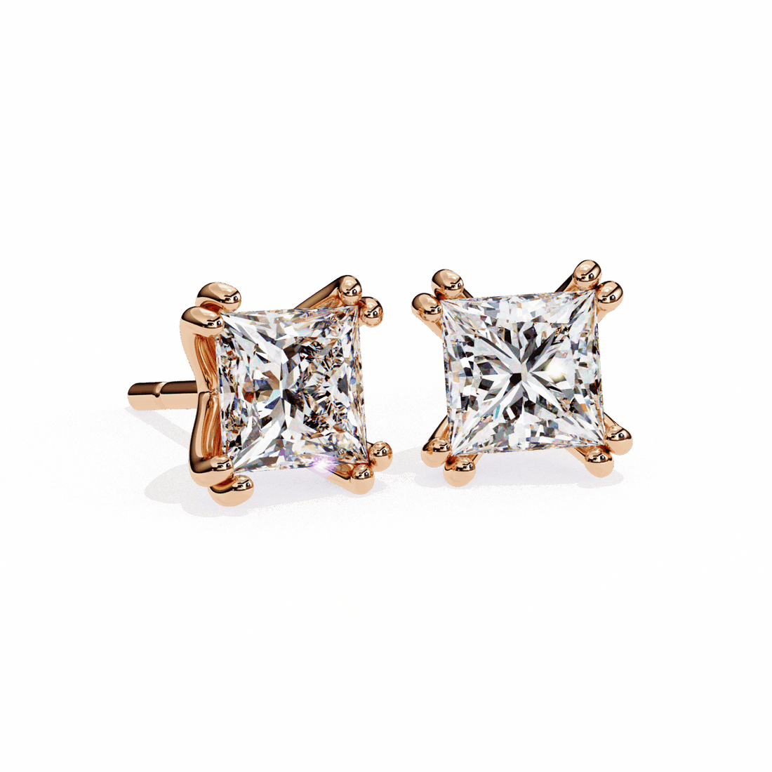 3 Carat Contemporary Princess Solitaire Earrings in Moissanite | House of Estara