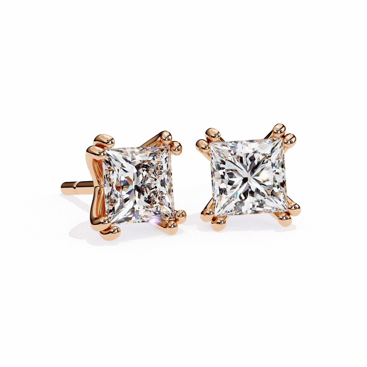 3 Carat Contemporary Princess Solitaire Earrings in Moissanite | House of Estara