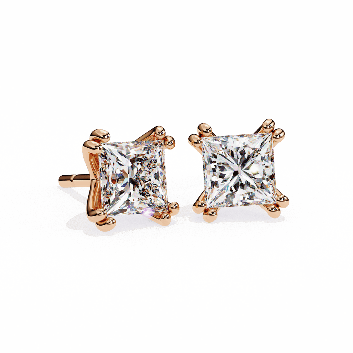 3 Carat Contemporary Princess Solitaire Earrings in Moissanite | House of Estara