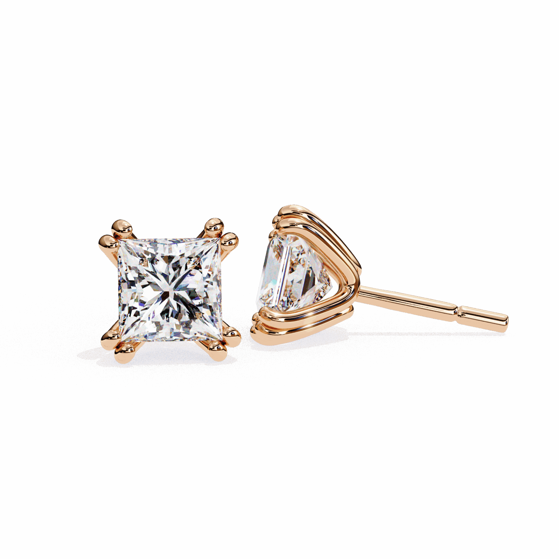 3 Carat Contemporary Princess Solitaire Earrings in Moissanite | House of Estara