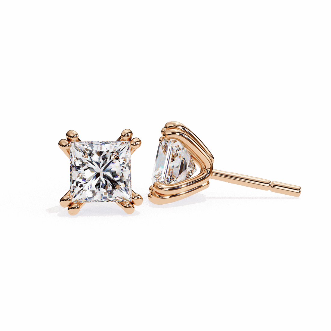 3 Carat Contemporary Princess Solitaire Earrings in Moissanite | House of Estara
