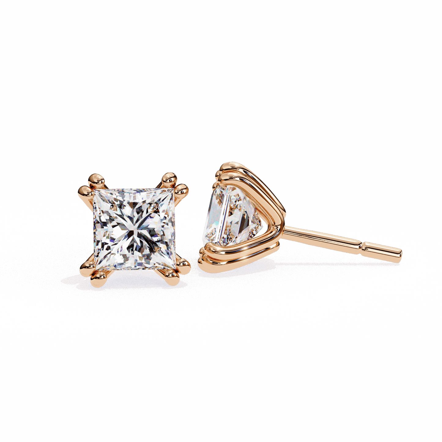 3 Carat Contemporary Princess Solitaire Earrings in Moissanite | House of Estara