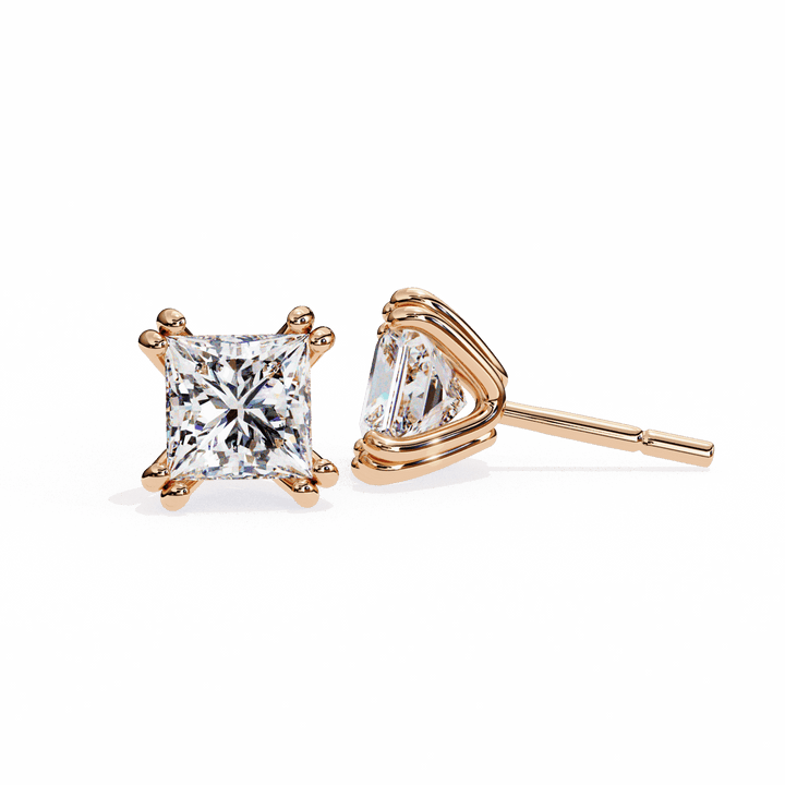3 Carat Contemporary Princess Solitaire Earrings in Moissanite | House of Estara
