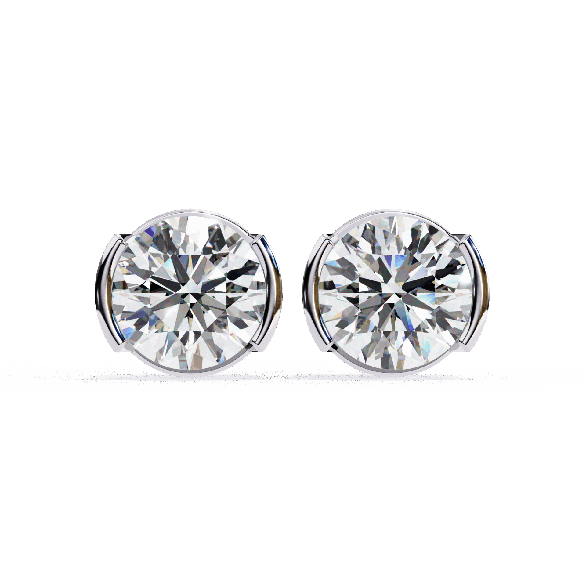 2.5 Carat Half Bezel Round Solitaire Earrings in Moissanite | House of Estara