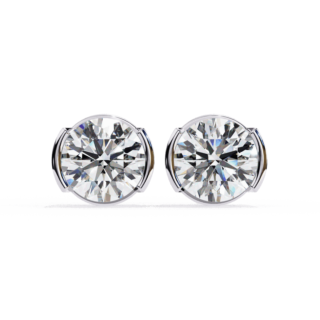 2.5 Carat Half Bezel Round Solitaire Earrings in Moissanite | House of Estara