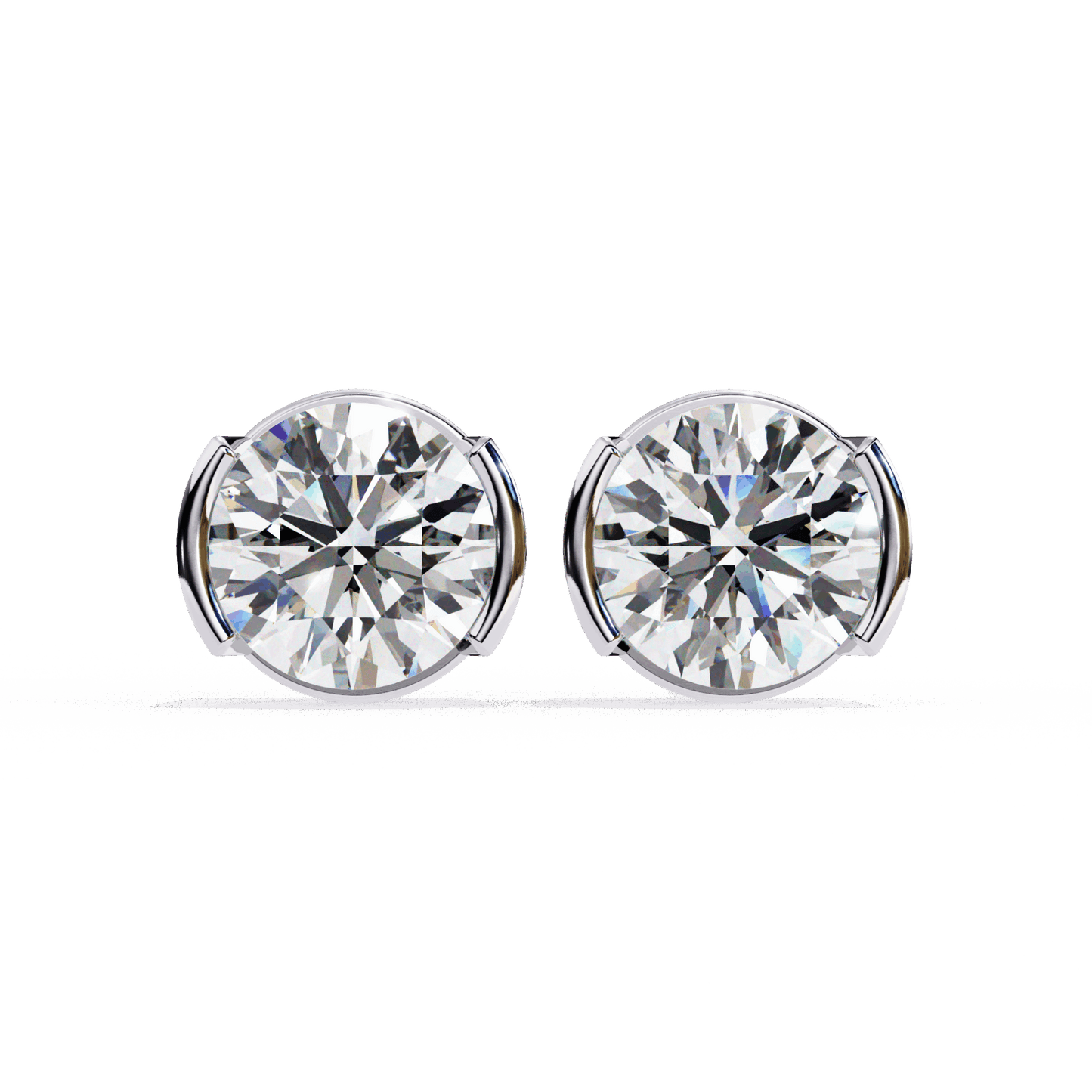 2.5 Carat Half Bezel Round Solitaire Earrings in Moissanite | House of Estara