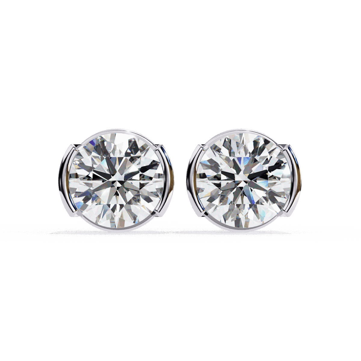 2.5 Carat Half Bezel Round Solitaire Earrings in Moissanite | House of Estara