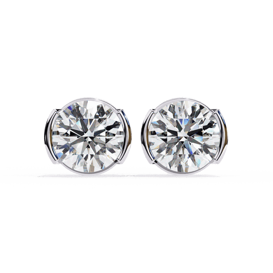 2.5 Carat Half Bezel Round Solitaire Earrings in Moissanite | House of Estara