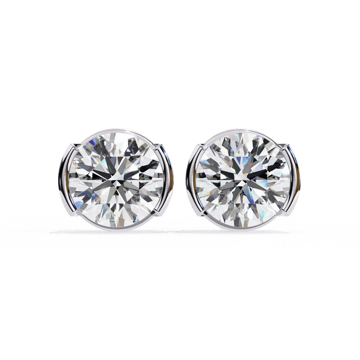 2.5 Carat Half Bezel Round Solitaire Earrings in Moissanite | House of Estara