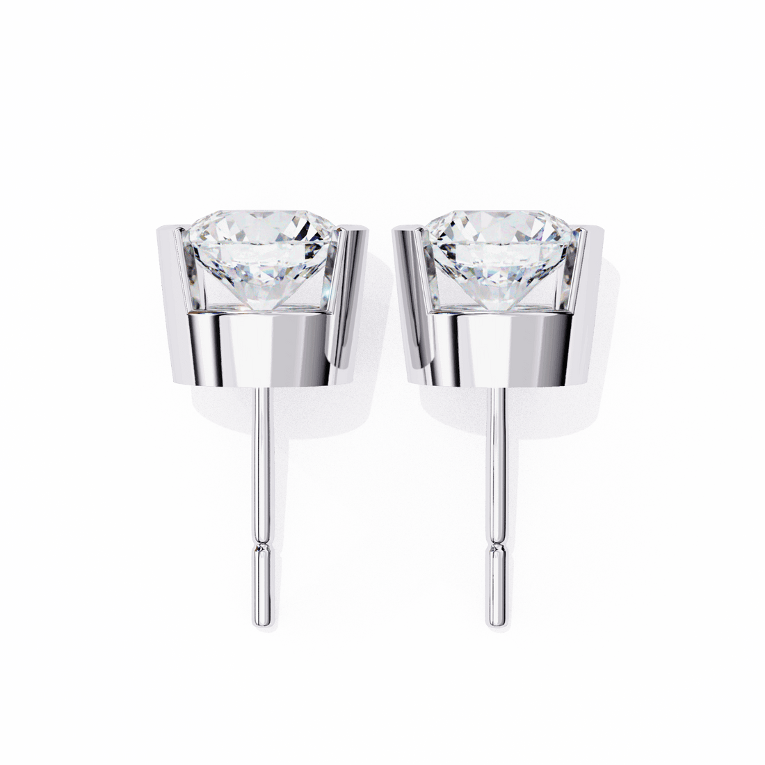 2.5 Carat Half Bezel Round Solitaire Earrings in Moissanite | House of Estara