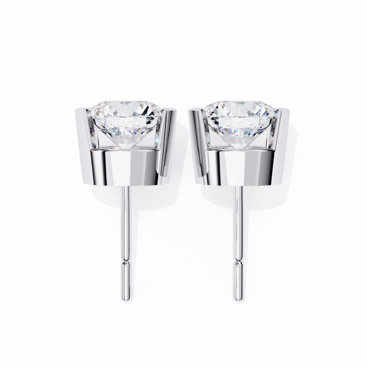 2.5 Carat Half Bezel Round Solitaire Earrings in Moissanite | House of Estara