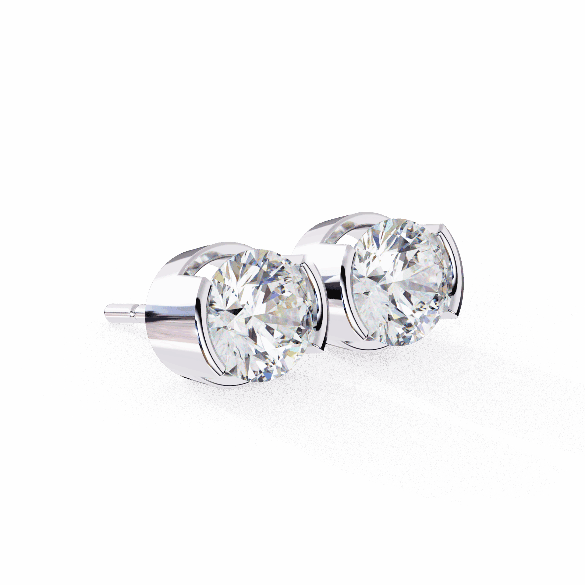 2.5 Carat Half Bezel Round Solitaire Earrings in Moissanite | House of Estara