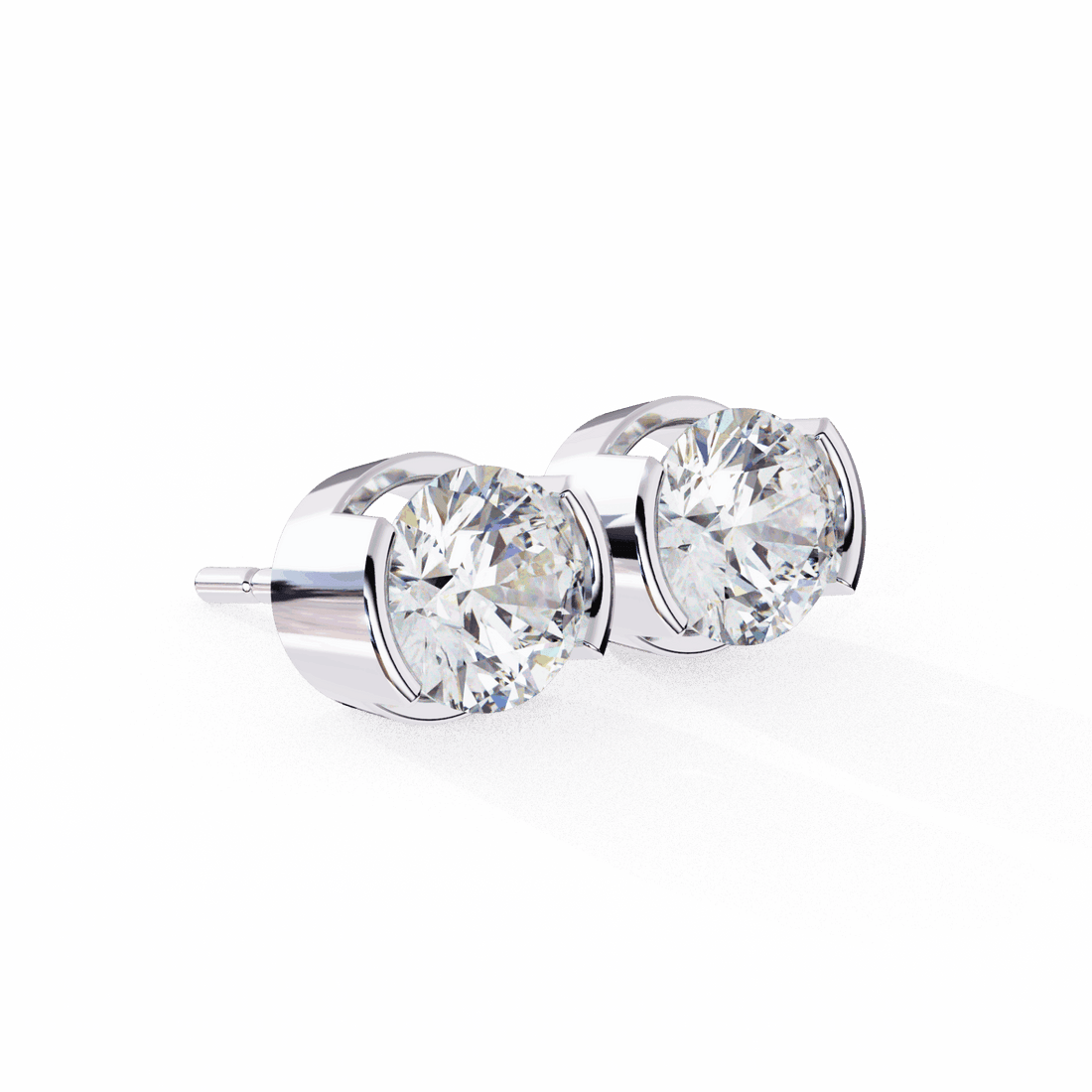 2.5 Carat Half Bezel Round Solitaire Earrings in Moissanite | House of Estara