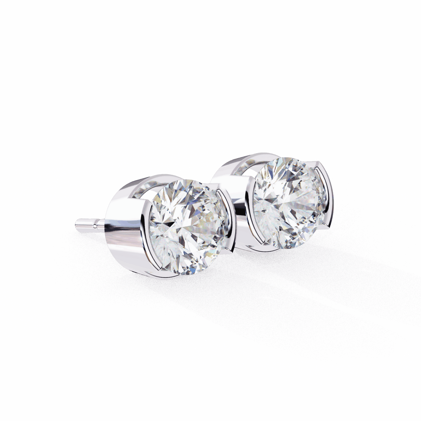2.5 Carat Half Bezel Round Solitaire Earrings in Moissanite | House of Estara