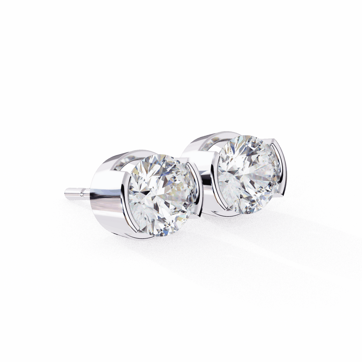 2.5 Carat Half Bezel Round Solitaire Earrings in Moissanite | House of Estara