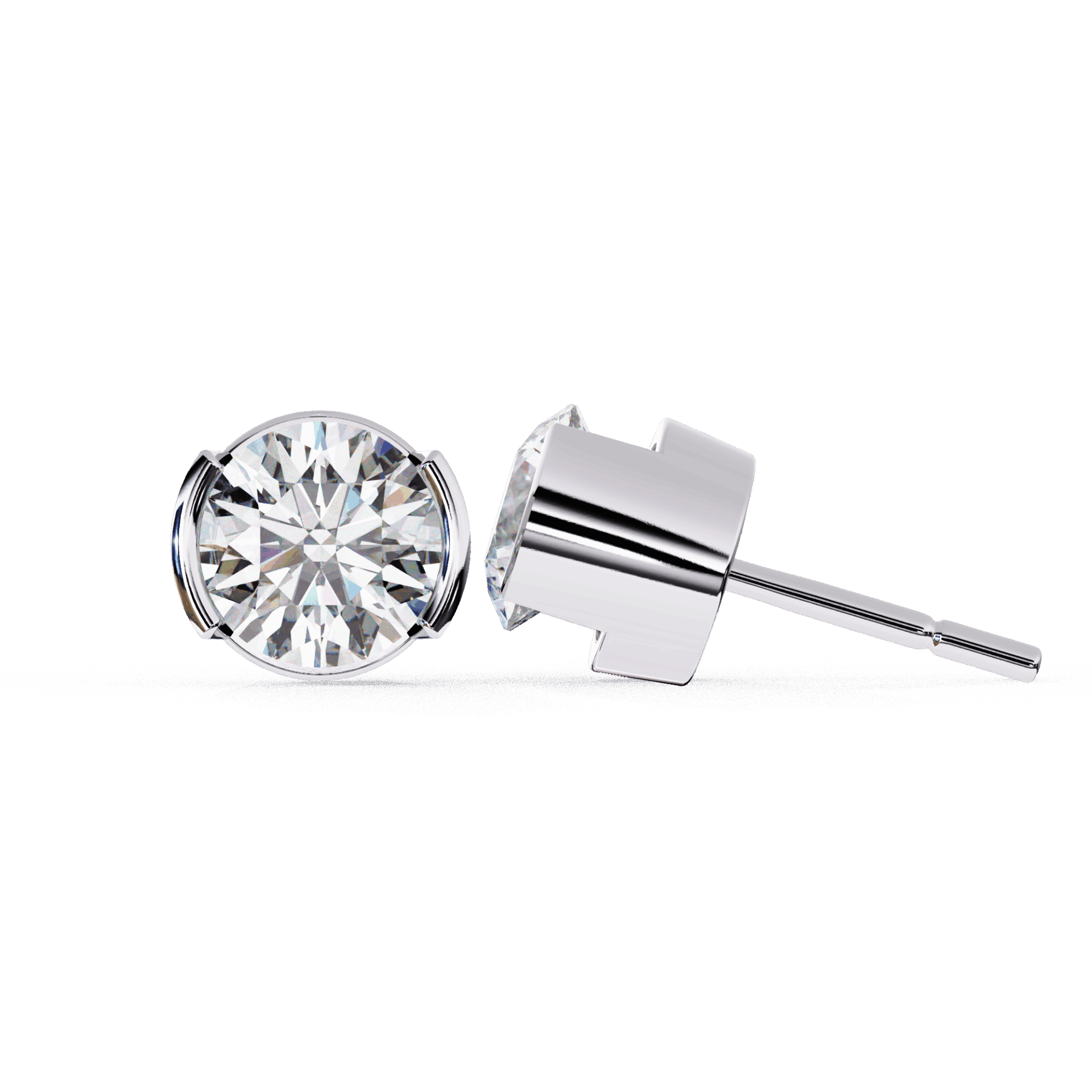2.5 Carat Half Bezel Round Solitaire Earrings in Moissanite | House of Estara