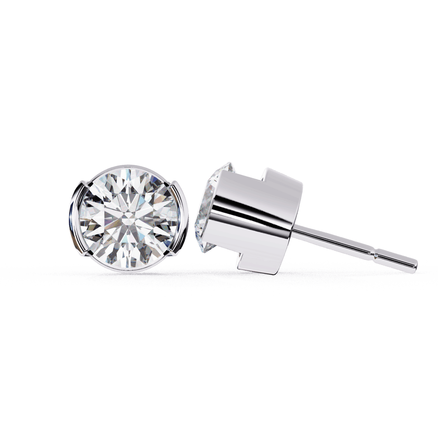 2.5 Carat Half Bezel Round Solitaire Earrings in Moissanite | House of Estara