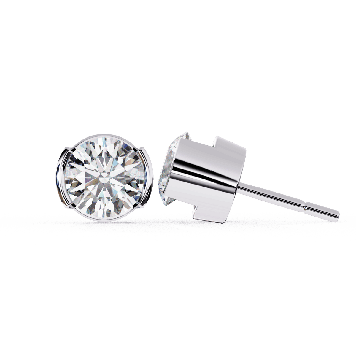 2.5 Carat Half Bezel Round Solitaire Earrings in Moissanite | House of Estara