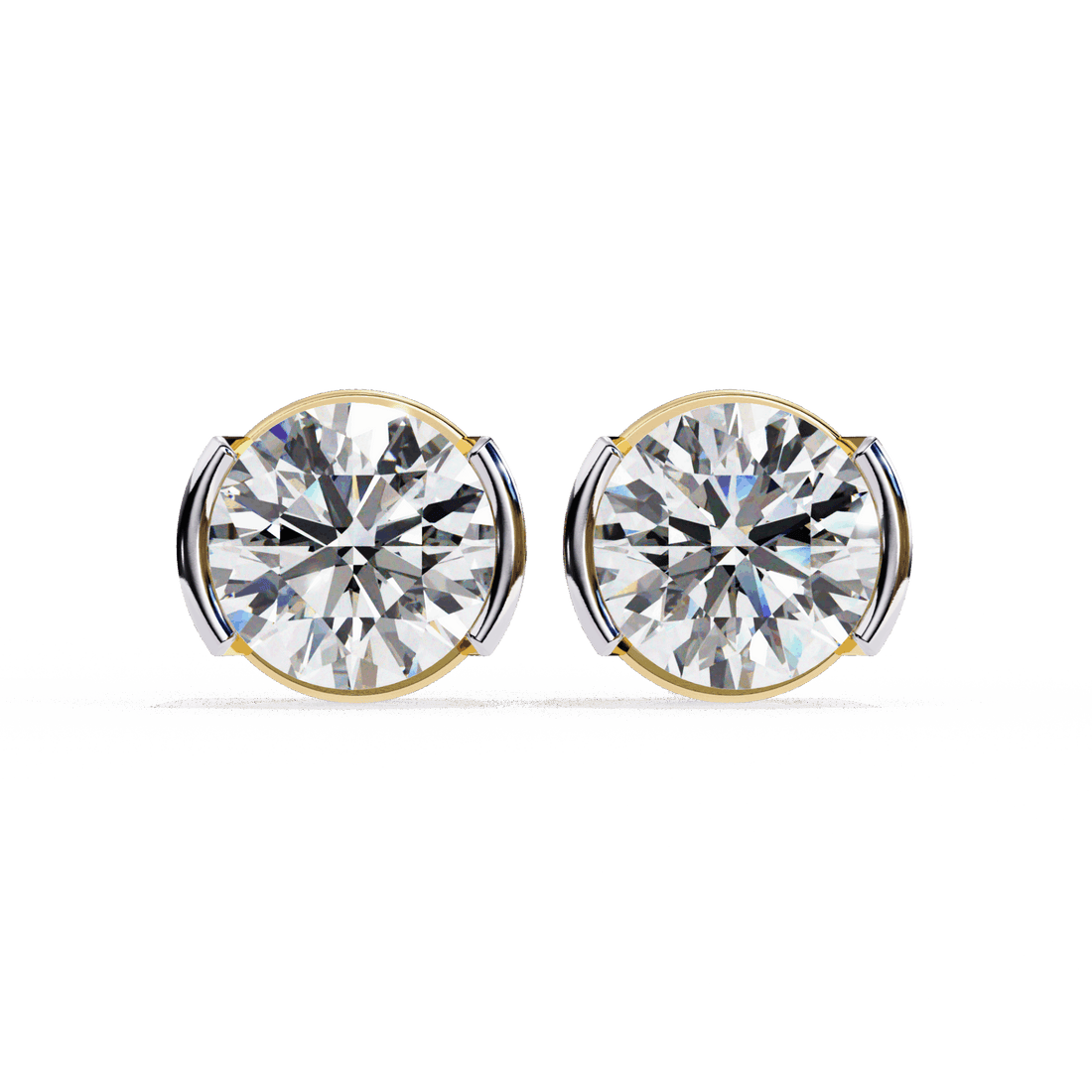 2.5 Carat Half Bezel Round Solitaire Earrings in Moissanite | House of Estara