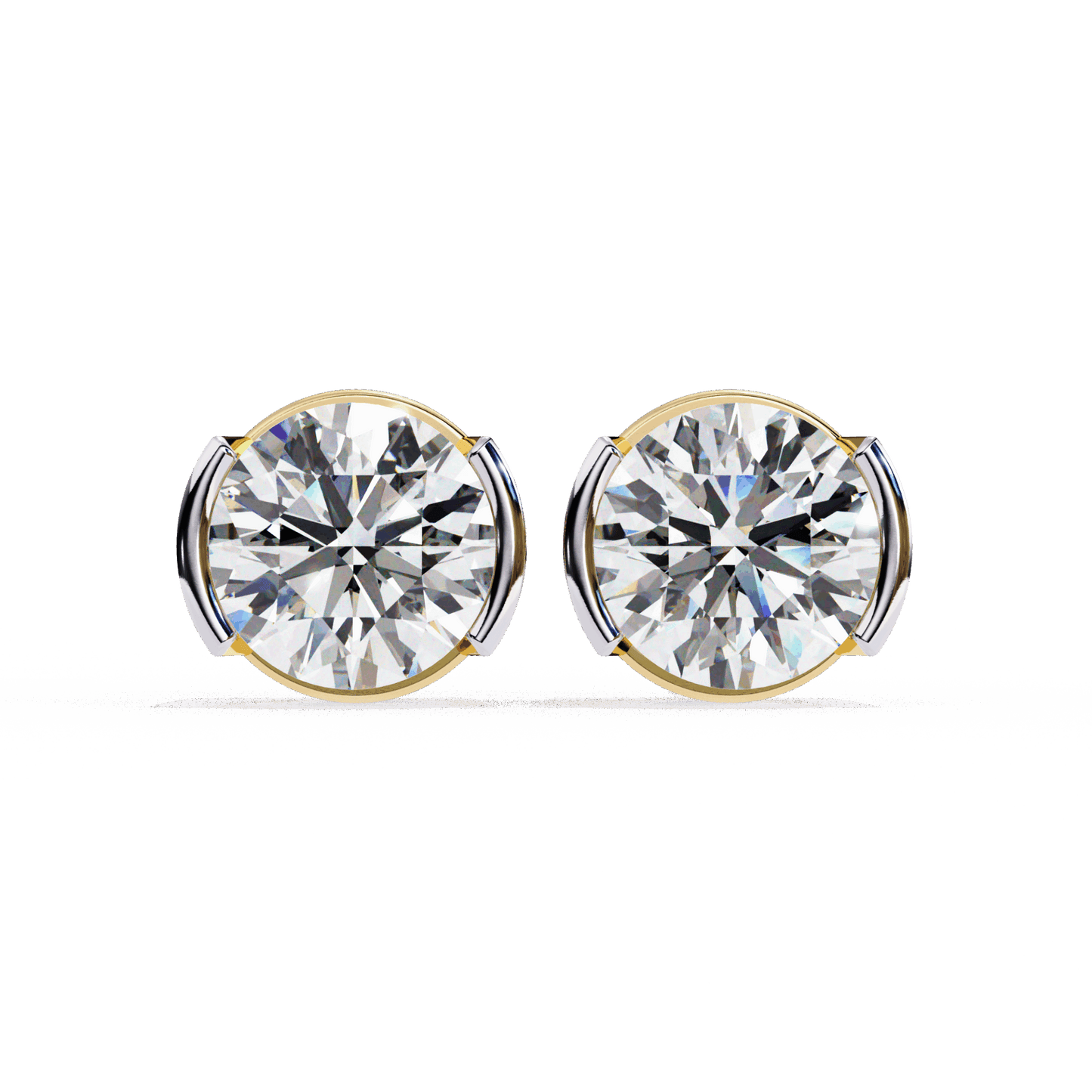 2.5 Carat Half Bezel Round Solitaire Earrings in Moissanite | House of Estara