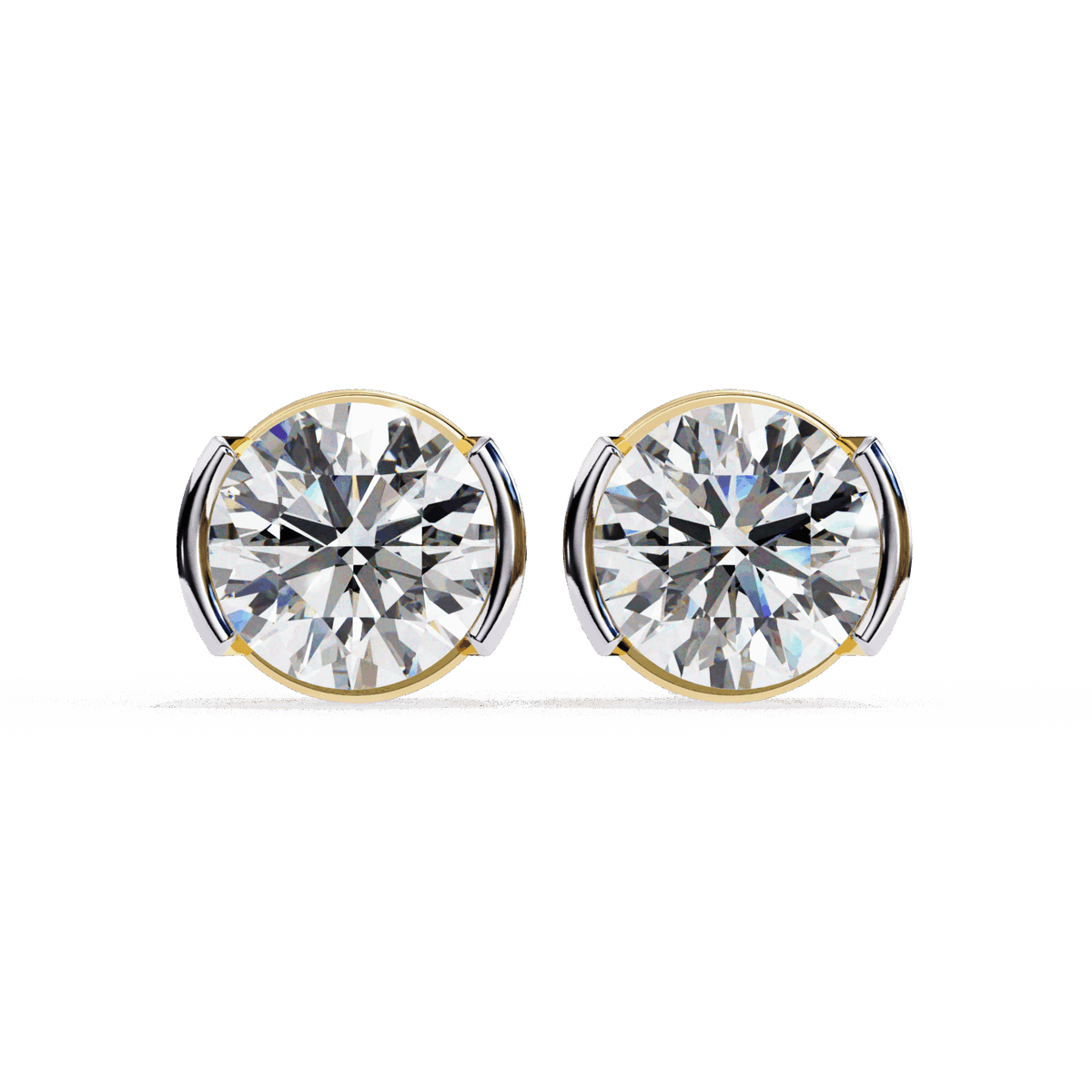 2.5 Carat Half Bezel Round Solitaire Earrings in Moissanite | House of Estara