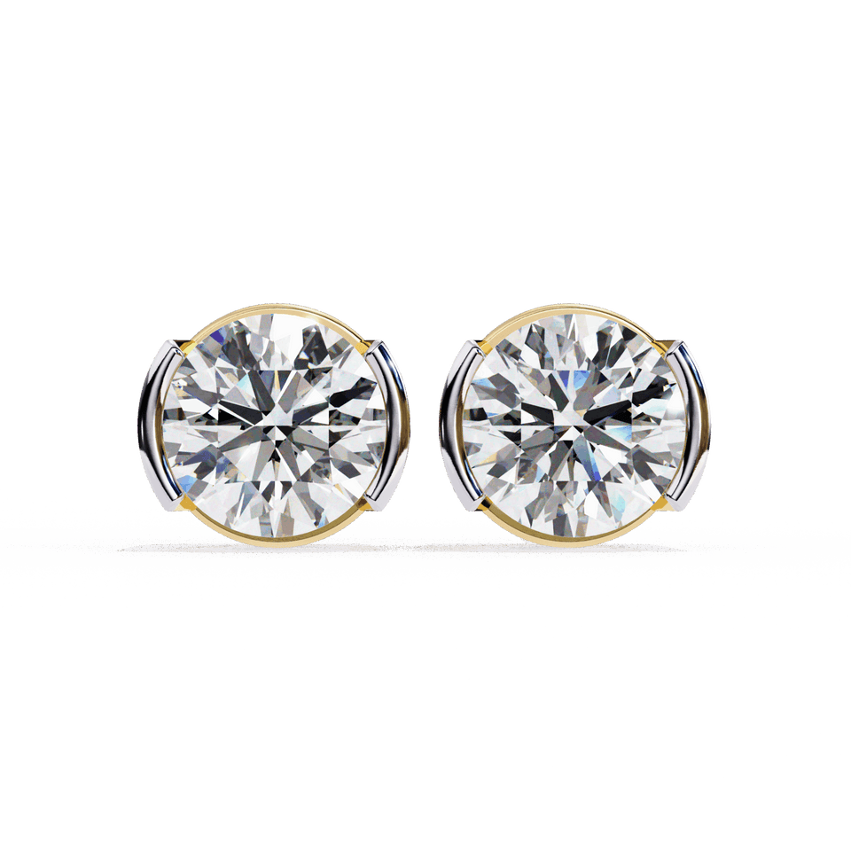 Round Cut Half Bezel Solitaire Stud Earrings