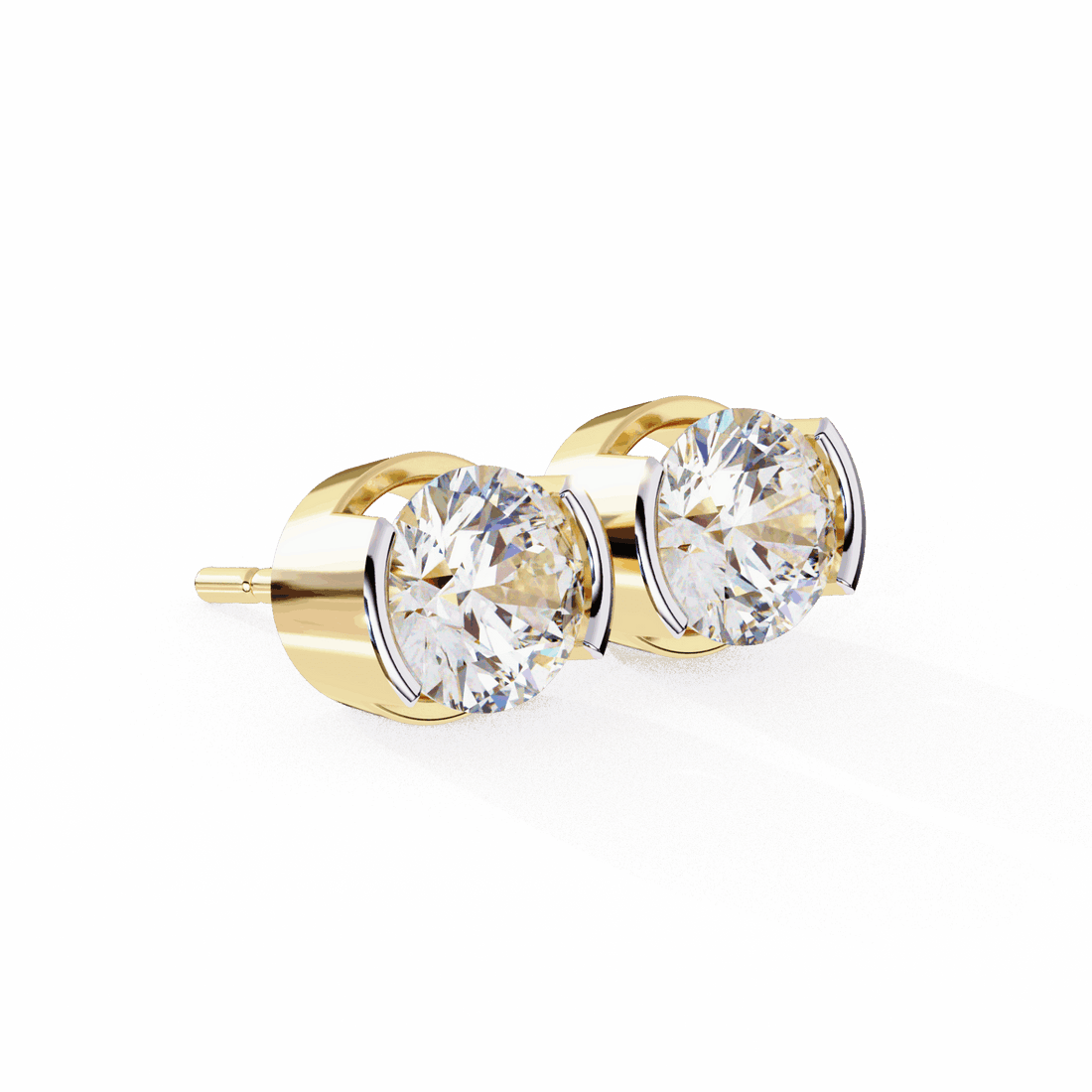 2.5 Carat Half Bezel Round Solitaire Earrings in Moissanite | House of Estara