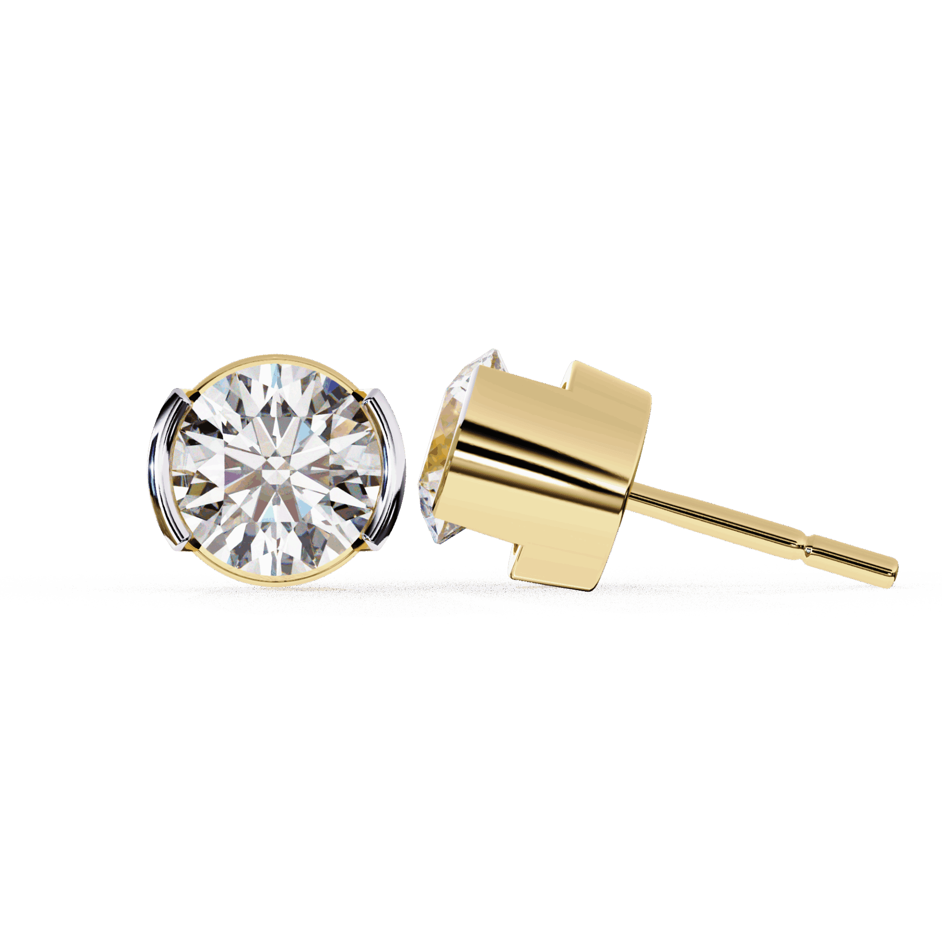 2.5 Carat Half Bezel Round Solitaire Earrings in Moissanite | House of Estara