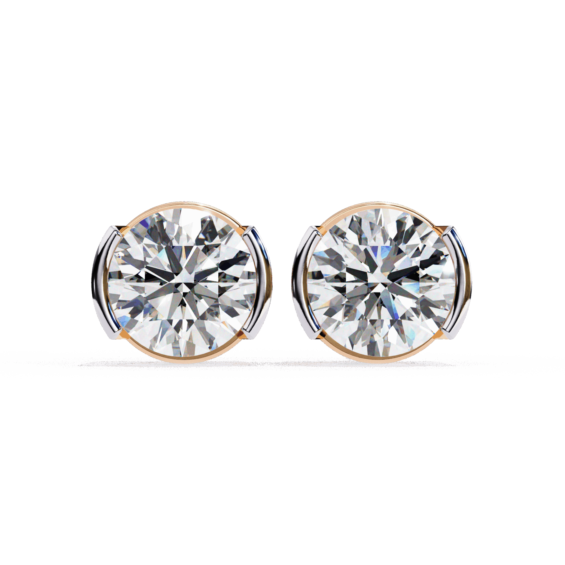2.5 Carat Half Bezel Round Solitaire Earrings in Moissanite | House of Estara