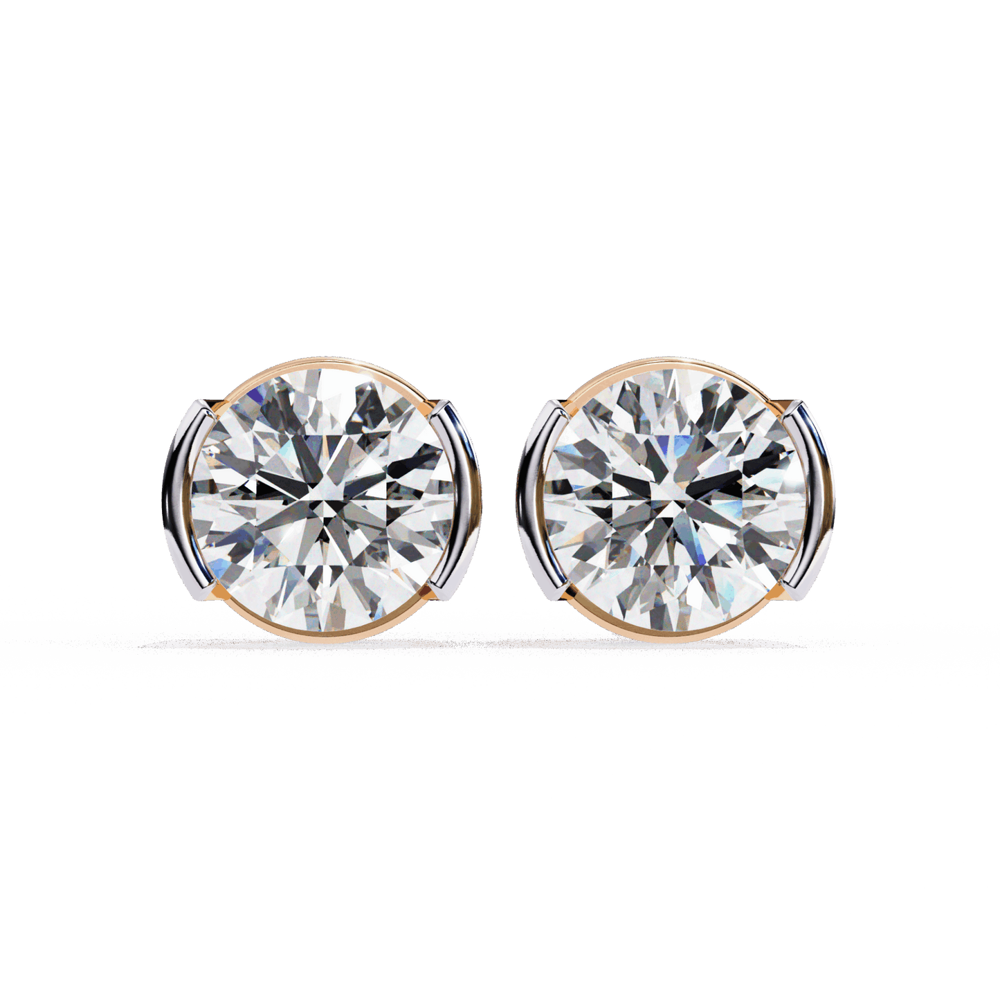 2.5 Carat Half Bezel Round Solitaire Earrings in Moissanite | House of Estara