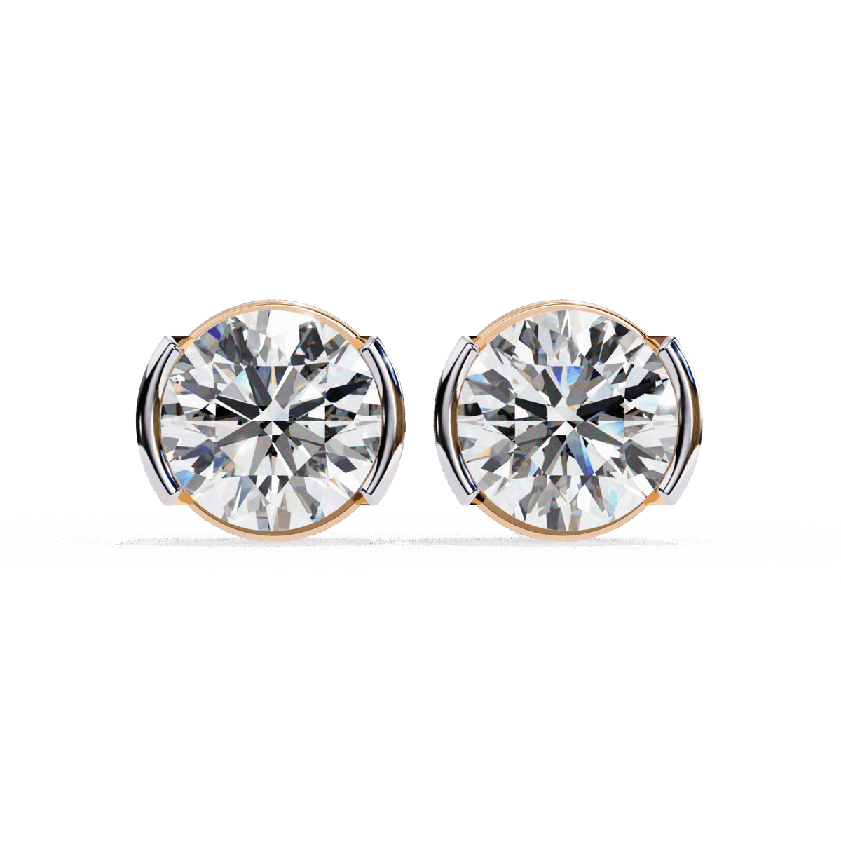 2.5 Carat Half Bezel Round Solitaire Earrings in Moissanite | House of Estara