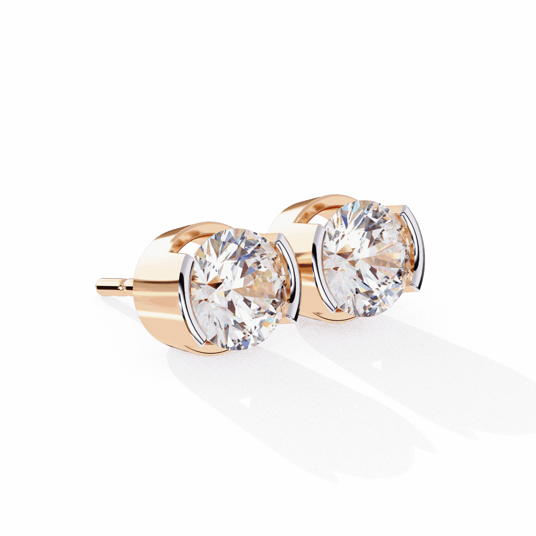 2.5 Carat Half Bezel Round Solitaire Earrings in Moissanite | House of Estara